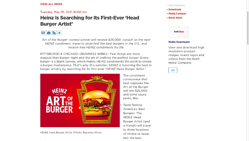 Heinz Head Burger Artist Event Press Release